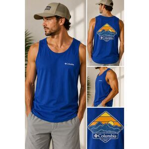 NWT Columbia Men's Blue Graphic Tank Top XXL Outdoor Logo Sleeveless Shirt